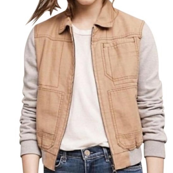 Anthropologie Hei Hei Excursion Bomber Jacket: Tan - Picture 1 of 13